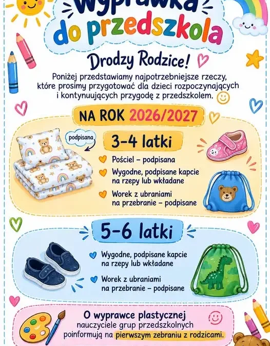 Przedszkole w Narwi podpowiada, co powinno znaleźć się w wyprawce na nowy rok szkolny