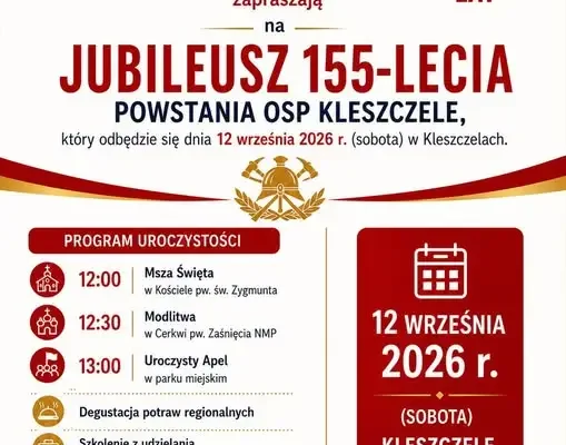 155 lat Ochotniczej Straży Pożarnej w Kleszczelach – zaproszenie na uroczystości
