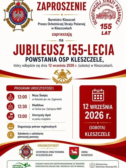 155 lat Ochotniczej Straży Pożarnej w Kleszczelach – zaproszenie na uroczystości