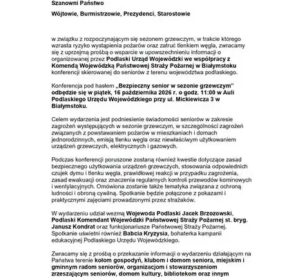 Bezpieczny senior w sezonie grzewczym – konferencja w Białymstoku